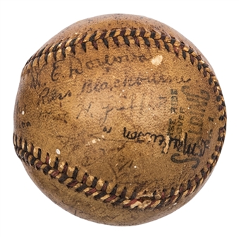 1918 Cincinnati Reds & Detroit Tigers Multi Signed Baseball With 29 Signatures Including Mathewson & Cobb (JSA)